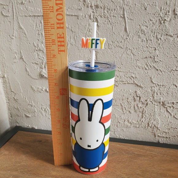 Miffy Stainless Steel Insulated Tumbler Straw Rainbow Stripes 16 oz Kawaii Bunny - Picture 8 of 8
